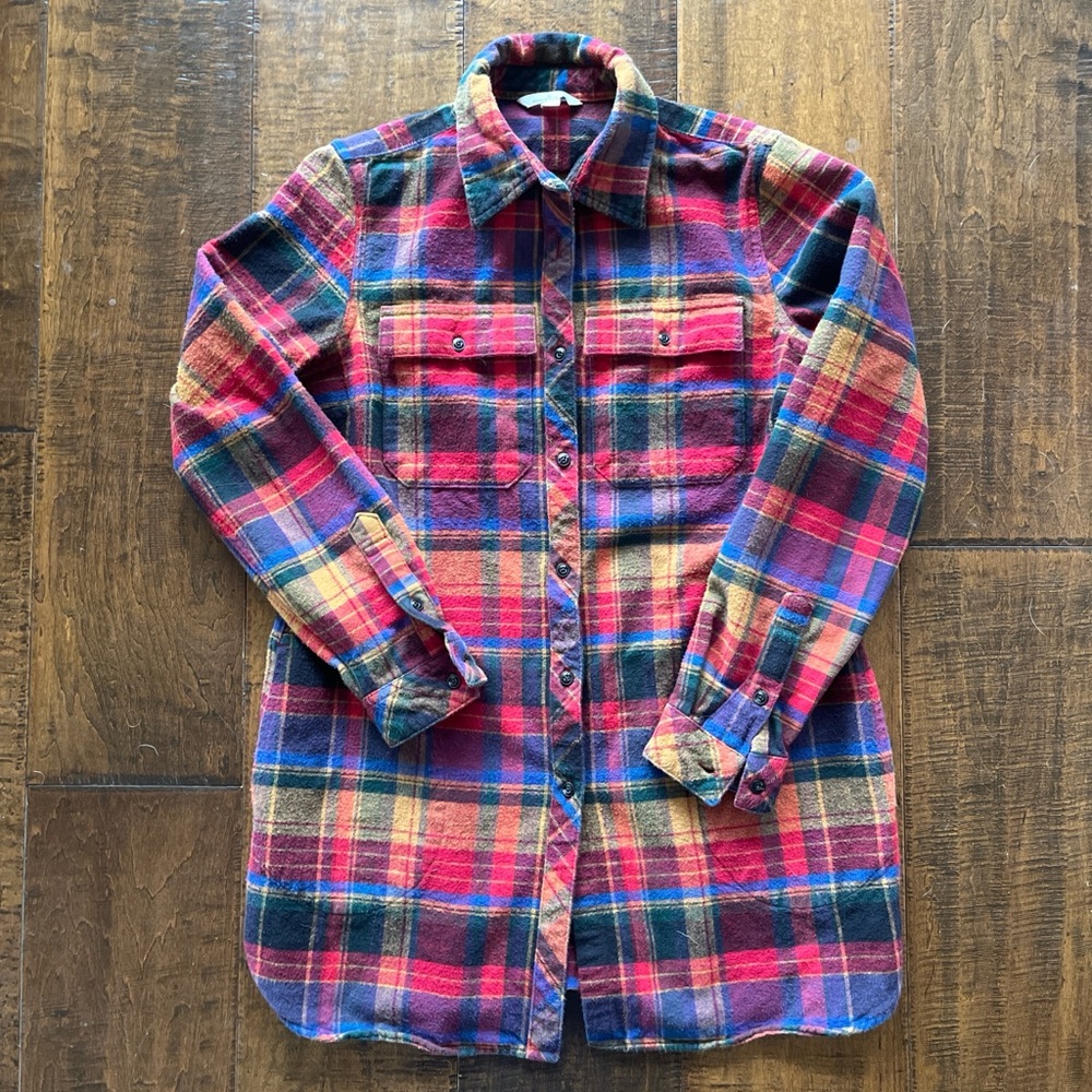L.L. Bean Signature 100% cotton multicolored  plaid flannel tunic sz Small